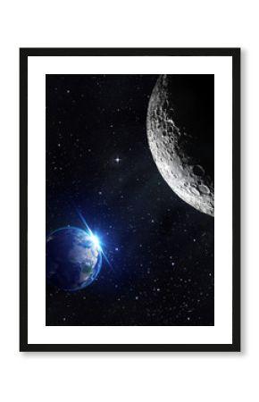 view from moon - sunrise of earth