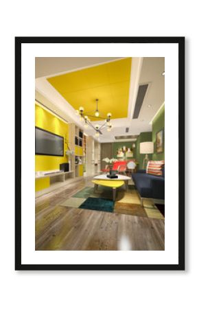 3d render colorful modern living room