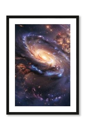 Fantastic celestial background scene with swirling galaxies in space