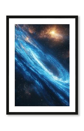Vibrant Blue Swirling Galaxy in Starry Deep Space with Orange Nebula galaxy space cosmic universe astronomy nebula stars