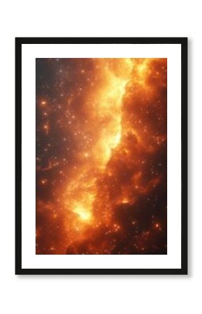 Stunning view of a cosmic nebula with vibrant orange and yellow hues glowing in the depths of space