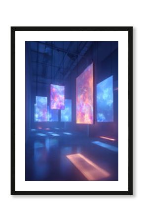 Immersive installation of nebula screens showcases digital art in a gallery like space with creative illumination
