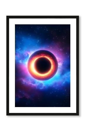 Fiery black hole in cosmic nebula  space art
