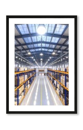 Modern Warehouse Interior with Glass Ceiling and Industrial Lighting