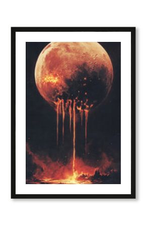 Orange moon over great waterfall 