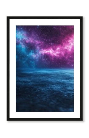 Vibrant Nebula over Alien Planet Surface nebula space galaxy cosmos universe stars night sky abstract background texture ground alien planet landscape horizon blue purple pink violet cyan magenta dark