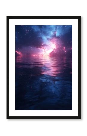 Surreal Night Seascape with Cosmic Nebula Reflection nebula night reflection cosmic surreal seascape space stars water ocean lake universe galaxy astronomy mystical fantasy dream blue pink purple dark