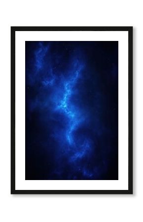 Deep space view of a glowing blue nebula with scattered stars in dark cosmic background evoking mystery and vastness