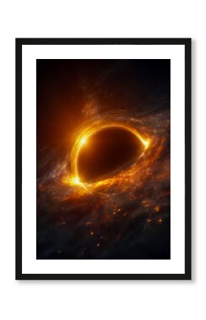 Glowing black hole surrounded by fiery accretion disk in deep space