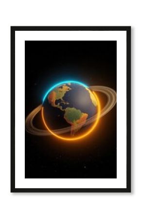 Earth with glowing rings in space