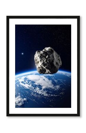 A large asteroid approaches Earth, seen from space