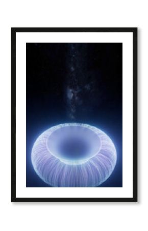 Abstract 3D eye emitting glowing light in cosmos