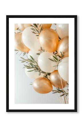 Cyprus independence day celebration with balloons and olive branches. Vertical banner. Copy space. Free space for text