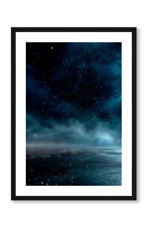 Dark indigo background with slow-falling glowing dust