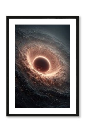 Black hole with glowing accretion disk, deep space nebula background, cosmic dust and fiery energy, science fiction and fantasy illustration