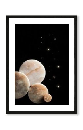 Beige planets against a black space backdrop