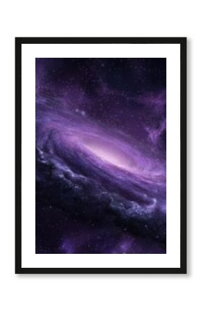Vibrant purple galaxy with swirling cosmic dust and distant stars in deep space