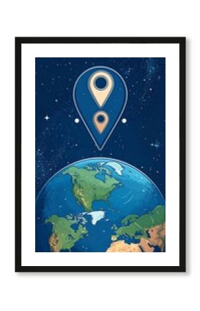 Earth with a location pin in space