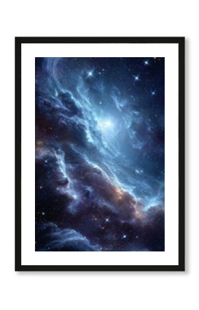 Cinematic cosmic background with blue glowing stars floating in space surrounded by cosmic dust nebula and stardust evoking universe exploration supernova and celestial wonder concept