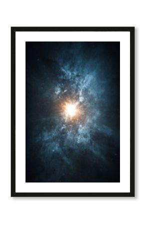 Abstract cosmic cinematic background with glowing white dust particles floating in dark space illuminated by radiant light creating a dreamy futuristic atmosphere with depth and motion effect