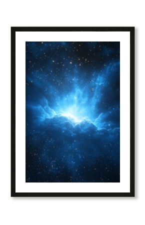 Abstract cosmic cinematic background with glowing white dust particles floating in dark space illuminated by radiant light creating a dreamy futuristic atmosphere with depth and motion effect