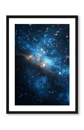 Abstract cosmic cinematic background with glowing white dust particles floating in dark space illuminated by radiant light creating a dreamy futuristic atmosphere with depth and motion effect