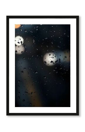 Drops on a window with a blue night sky, stars, and abstract space cosmos
