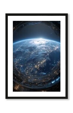 A breathtaking view of Earth from space station window shows city lights and atmospheric glow, concept for exploration visuals, scientific documentation and technological progress showcase