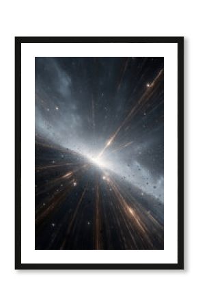 Awesome futuristic space journey through galaxy at light speed, warp view of interstellar travel through dark nebula