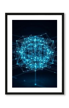 Dynamic digital network pulsing with vibrant light in a dark space