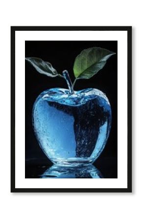 A crystal apple made of glass, filled with water and an empty space 