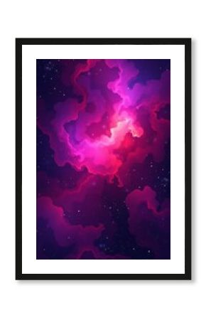 Vibrant pink and purple nebula in deep space with stars