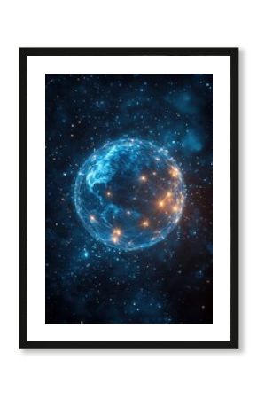 Abstract digital representation of Earth in glowing blue network