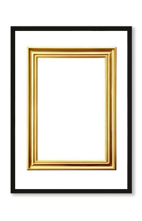 Gold picture frame isolated on transparent background, elegant and simple design for artwork or photo display. Rectangular luxurious empty golden framed photo frame.