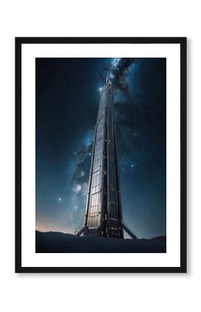 futuristic space elevator extending into the cosmos