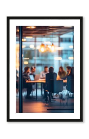 Blurred business people meeting in office interior with space for business brainstorming background design 