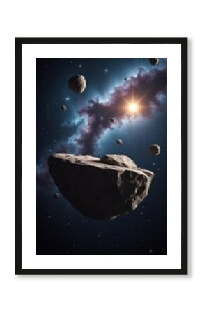 A rugged asteroid podium floating in infinite space ideal for products that are out of this world