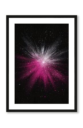 A celestial gradient blending deep space black, shimmering stardust silver, and radiant galaxy magenta in a cosmic burst.