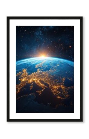 Earth Night View European City Lights and Blue Aura