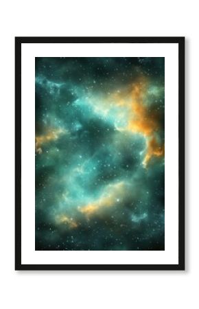 A vibrant cosmic nebula, filled with swirling colors of teal, orange, and deep black, represents the beauty of outer space, Ideal for science projects, educational materials