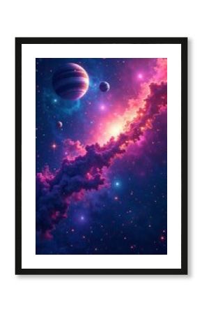 Vibrant outer space galaxy with colorful stars and planets, background, universe, galaxy