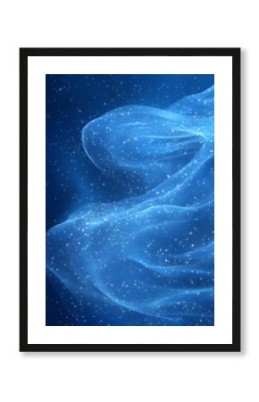 Blue swirls and scattered dots form a delicate, ethereal, abstract backdrop