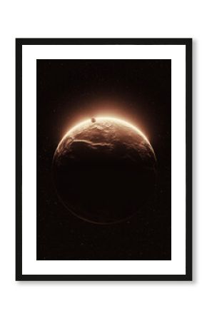 Space background illustration with red planet in the darkness of space