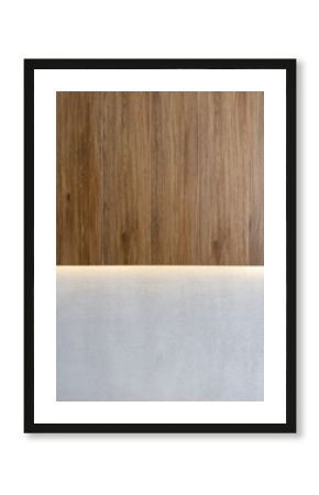 Minimalist Wooden Wall with Leaf, Light Detail, and Ambient Lighting