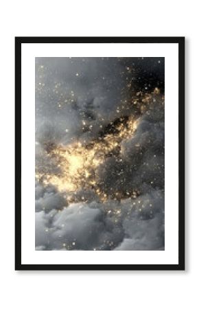 Golden Sparkles in Grey Clouds Abstract Background