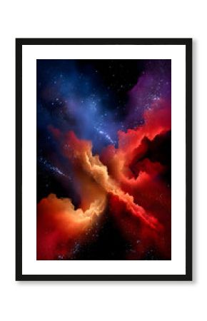 Cosmic Nebula with Red Orange and Blue Hues