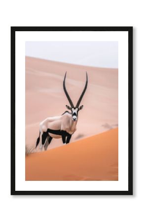 Oryx antelope on the orange sand desert landscape background