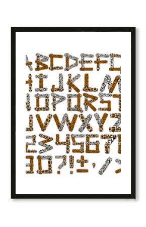 3d alphabet in style of a safari