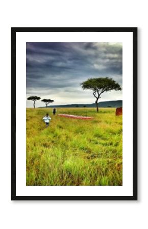 Outdoor breakfast after the balloon safari trip, Kenya