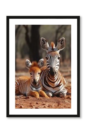 Zebra Family Portrait Young Zebra and Mother Relaxing in the Sun